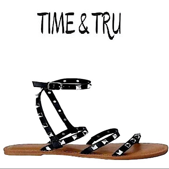 Time & true size 8w black & tan studded gladiator sandals with buckle, like new! - Picture 2 of 12